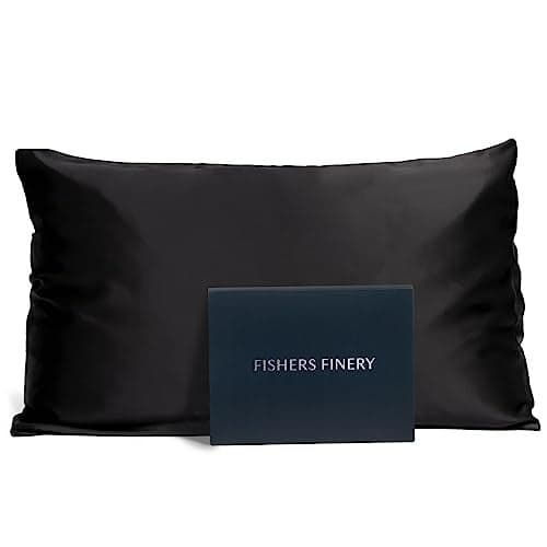 Fishers Finery 25mm 100% Pure Mulberry Silk Pillowcase (Black Standard)