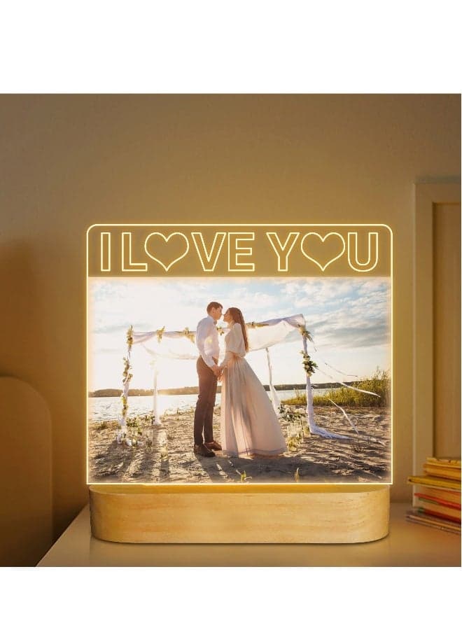 Picture Frame I Love You 4x 6 Acrylic Photo Frame with Warm Color LED Night Light Home Desktop Decor Unique Gift for Couple Wife Lover Girl Valentine's Day Anniversary Birthday Wedding Present