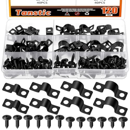 Tanstic 40Pcs Black Two Hole Pipe Strap 316 516 38 12 Two Hole Strap U Bracket Rigid Pipe Strap Pipe Strap Clamp with Phillips Modified Truss Head Wood Screws for Fixing Conduit U Bracket