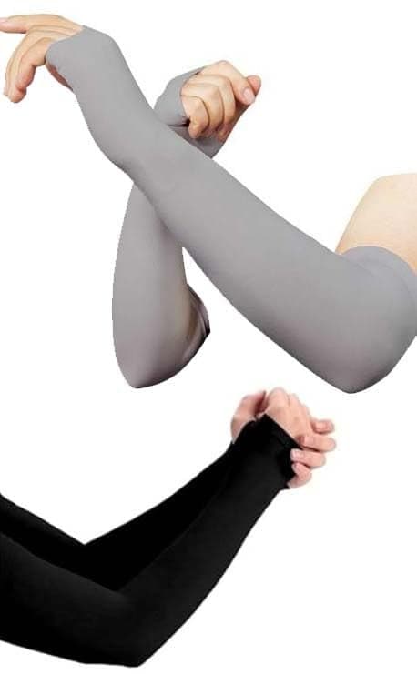 PURSUE FASHION Unisex Full Arm Fingerless Sleeves Gloves for UV, Dust, Summer, UV Sun Protection Arm Sleeves for Men & Women (Black & Grey, 2 Pair)