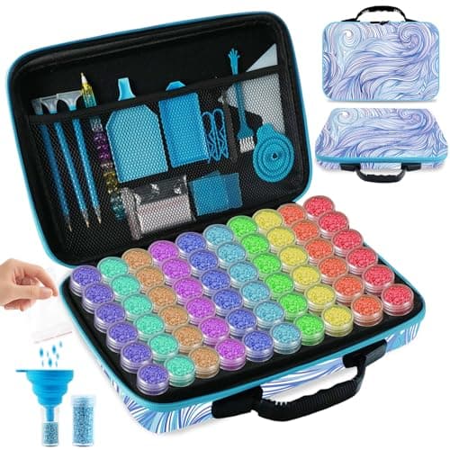 Tavolozza Fine Arts Diamond Painting Storage Containers, 60 Slots Diamond Painting Accessories and Tools with Jars for Beads, Portable Diamond Art Organizer Case, Diamond Art Kit Storage Box1