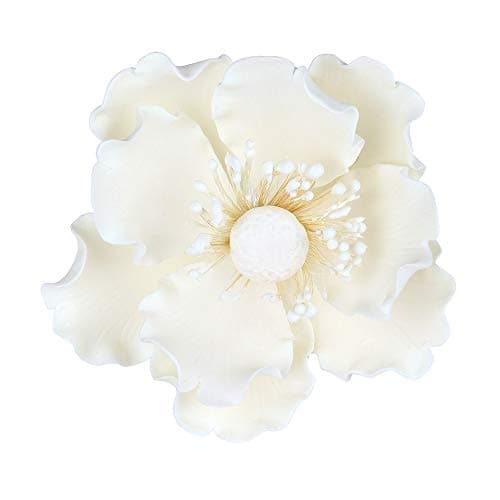 O'Creme Gumpaste Anemone Flower Set of 3 White - Edible Flowers for Cake Decorating - Sugar Paste Flower Decorations for Cakes, Cupcake Toppers - Birthday Party, Wedding, Valentines Day, Baby Shower