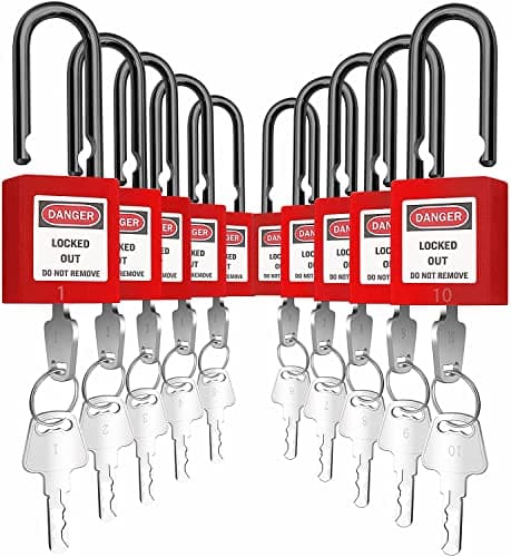 SAFBY Lockout Tagout Locks Loto Safety Padlock, Keyed Differently, OSHA Loto Safe Padlocks for Lock Out Tag Out Stations and Devices Red NO. 1-10