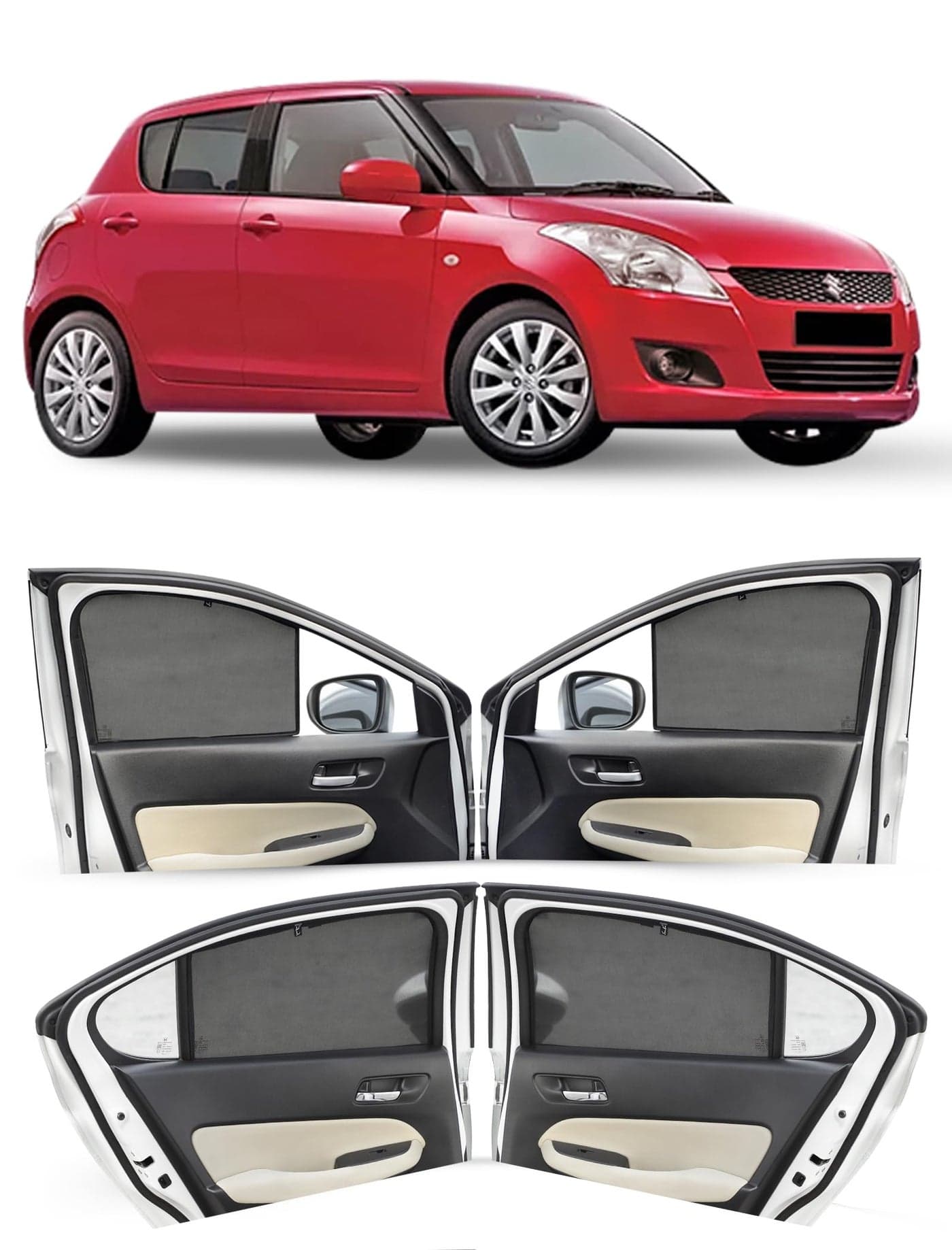 Autofact Car Sunshades for Maruti Swift (2012 to 2016), UV Protection, Useful Car Accessories, Custom fit Sun Shades for Side Windows, Set of 4