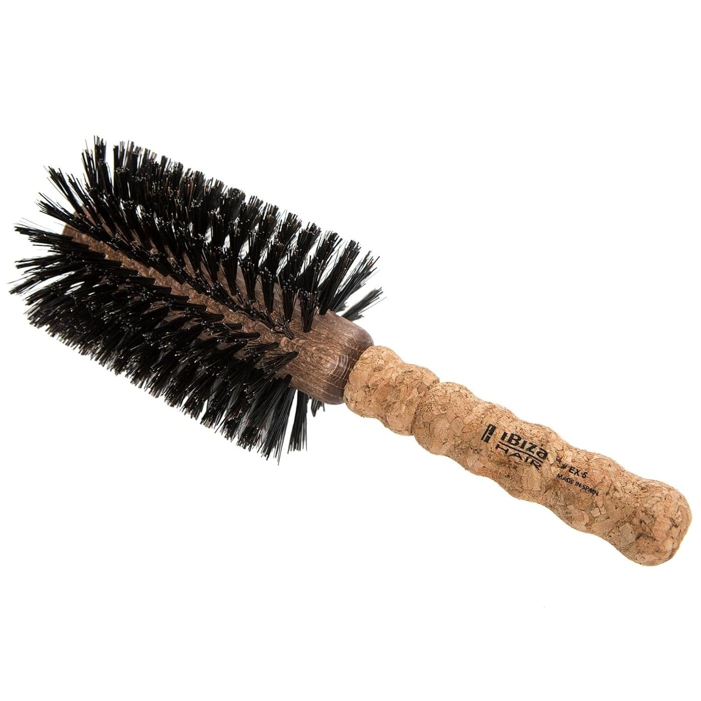 Ibiza Hair Round Boar Bristle Brush EX Series Lightweight with Reinforced Bristles Cork Handle Adds Shine Texture Ideal for Medium to Long Styles