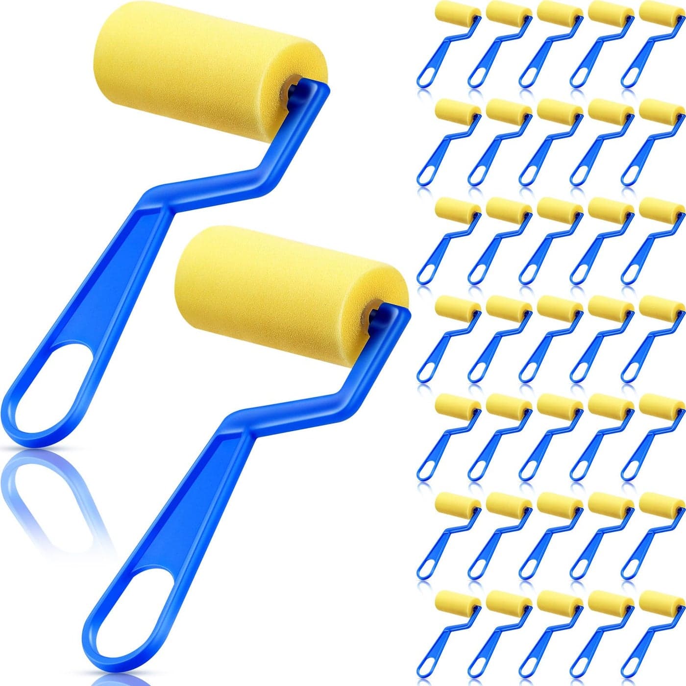 Tenceur 3 Inch Foam Paint Rollers Painting Sponge Roller Small Sponge Paint with Plastic Handle for Young Artists Kids Early Educational Graffiti Painting Art Craft Supplies50 Pieces