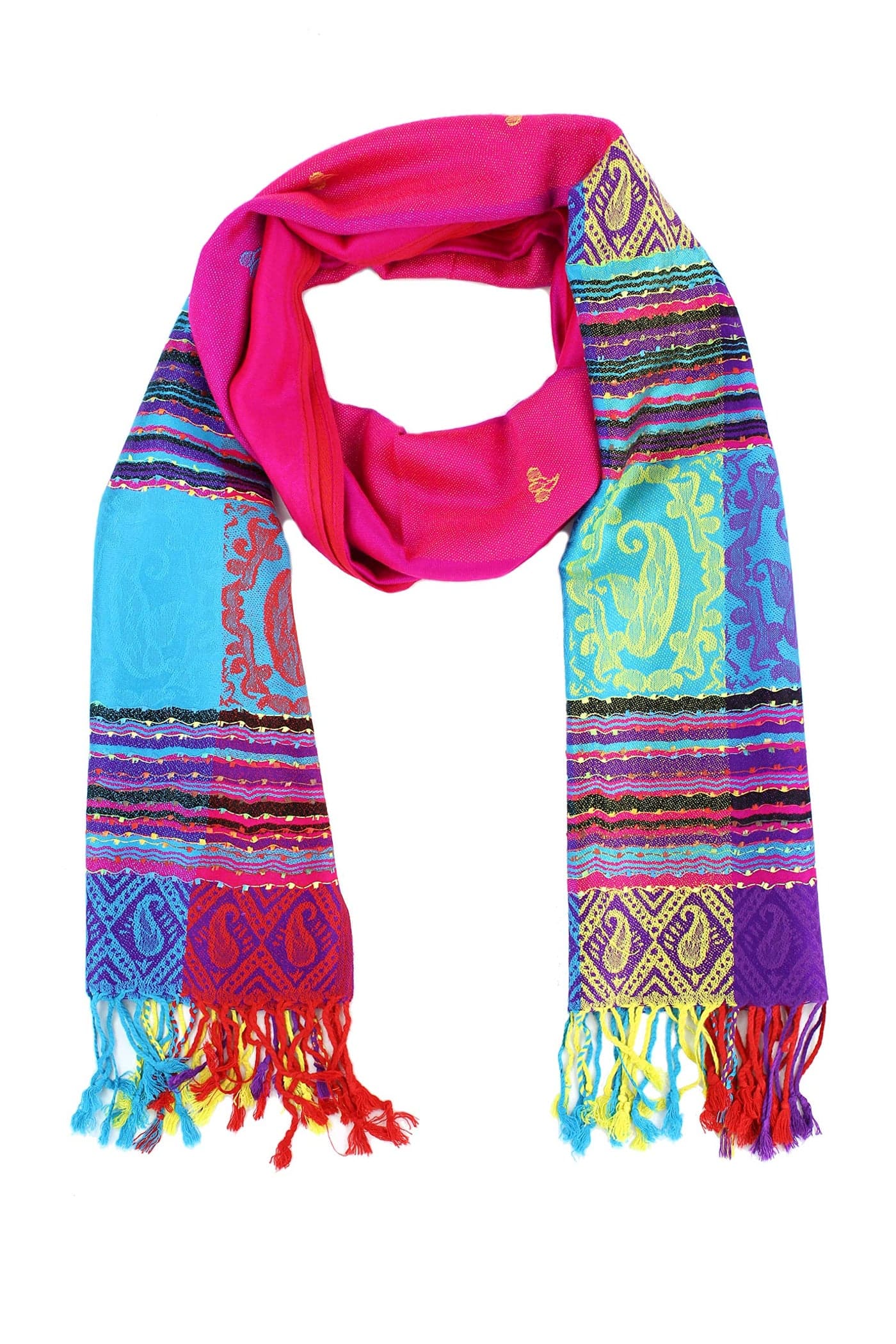 PASKMLNA Double Side Rainbow Silky Tropical Colorful Exotic Pashmina Wrap Shawl Scarf (#3Hot Pink)
