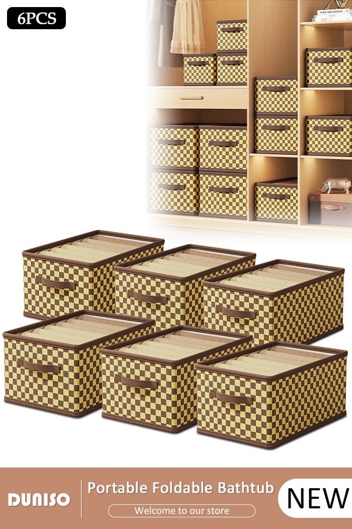 6 Pcs Foldable Storage Box, Large Collapsible Oxford Cloth Checkerboard Storage Boxes with Handle, Organizer Basket Cube for Home, Bedroom, Closet, Office and Nursery