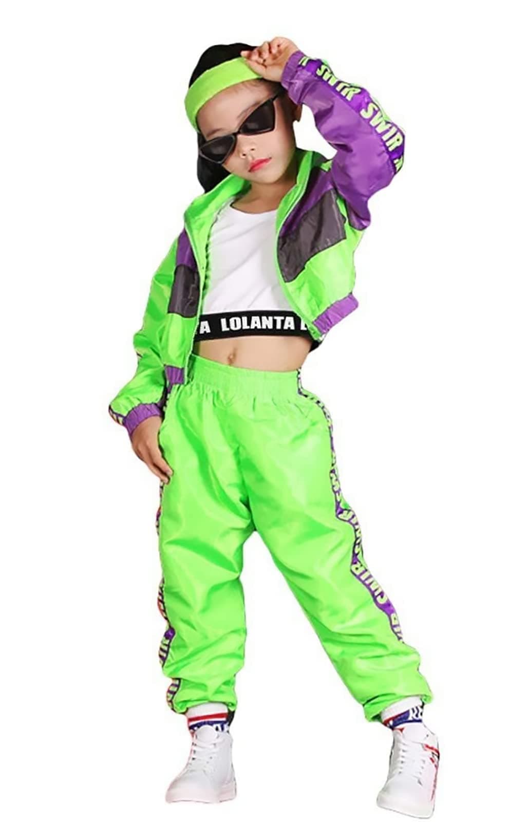 LOLANTA Girls Dance Clothing Set Hip Hop Modern Jazz Team Performance Costume Girls Dance Wear Sets Green 911