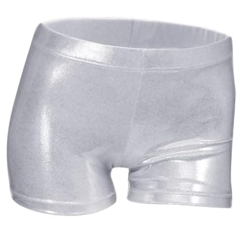 ZIZI Kid Girls' Sparkle Dance Tumbling Sport Gymnastics Silver Short 11Y, 140CM(11-12Years)