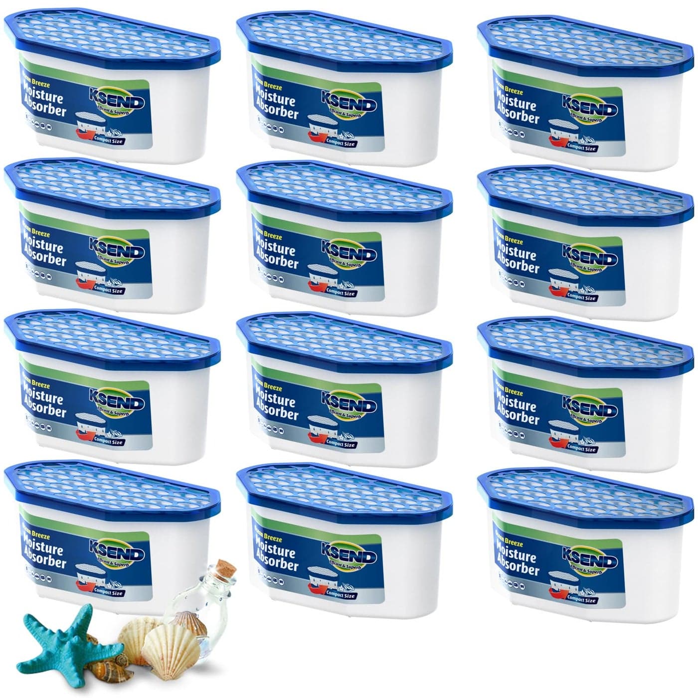 Ksend Moisture Absorbers 12 Pack Compact Dehumidifier for Closet Efficient Humidity Absorber Boxes Moisture Absorber for Closet Odor Eliminator with Ocean Fragrance Navy Blue 64oz 300ml
