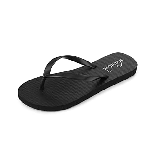 shevalues Slim Flip Flops for Women Beach Rubber Shower Shoes Basic Thong Sandals, Black, 41, (Size 9.5-10)
