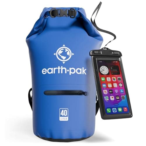 Earth Pak - Waterproof Dry Bag with Front Zippered Pocket Keeps Gear Dry for Kayaking, Beach, Rafting, Boating, Hiking, Camping and Fishing with Waterproof Phone Case