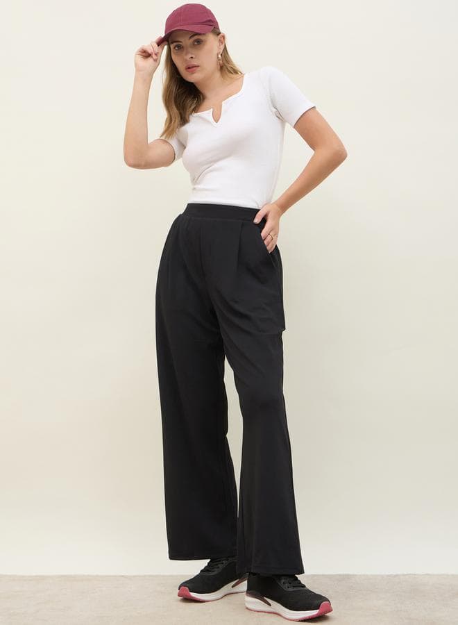 Styli Mid Rise Wide Leg Pants with Elasticated Waistband