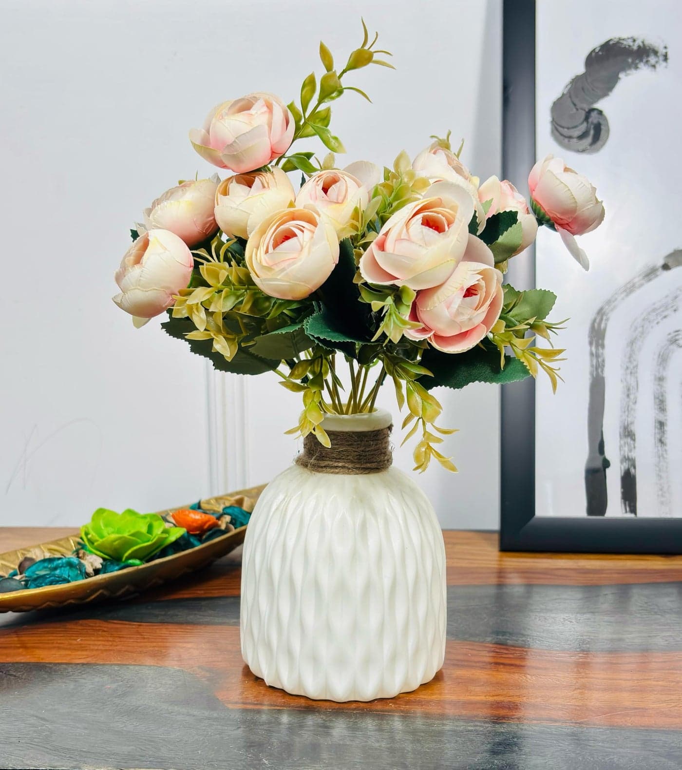 Dekorly Artificial Peonies Silk Flowers, Faux Peony Bouquet Florals Arrangements for Farmhouse Home Boho Wedding Table Centerpiece Bulk Flower | Height : 33CM | Vase Included | Color : Pink