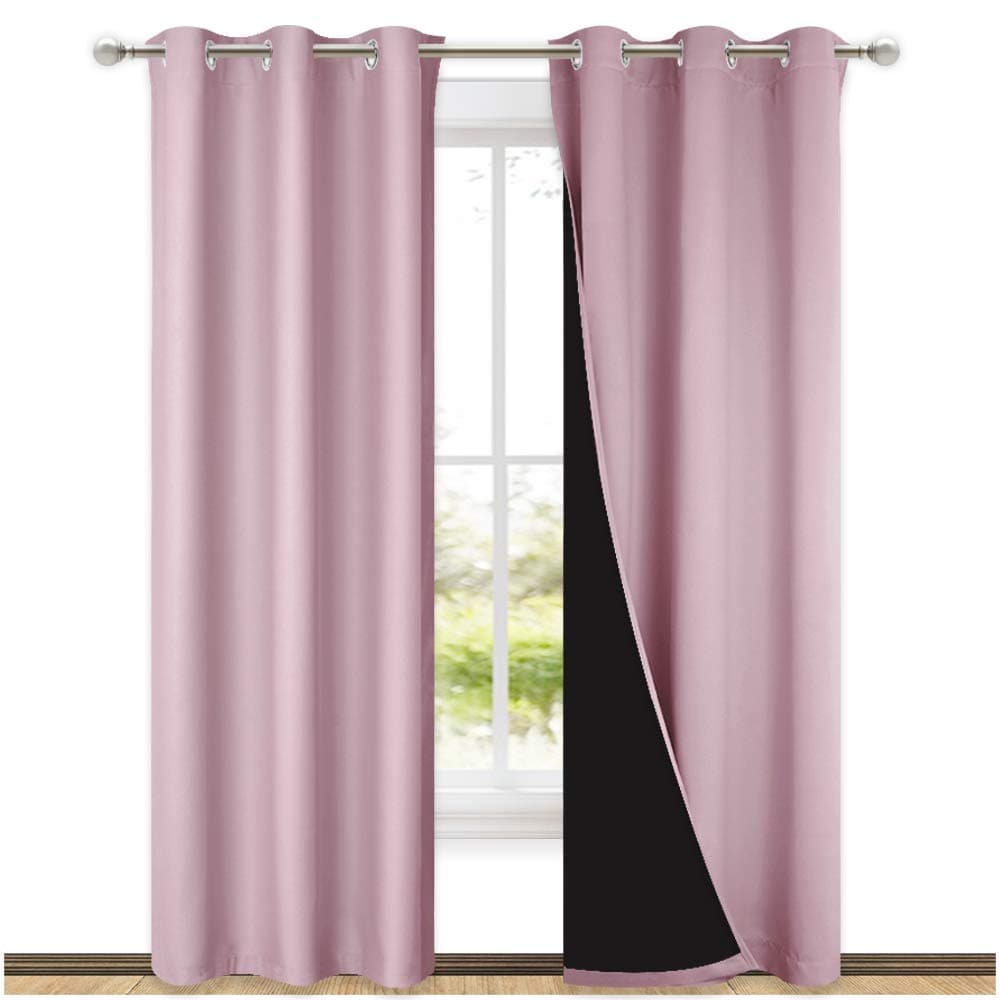 NICETOWN 100 Blackout Window Curtain Panels Heat and Cold Blocking Drapes with Black Liner for Nursery 84inch Drop Thermal Insulated Draperies Lavender Baby Pink 2 Pieces 42inch Wide