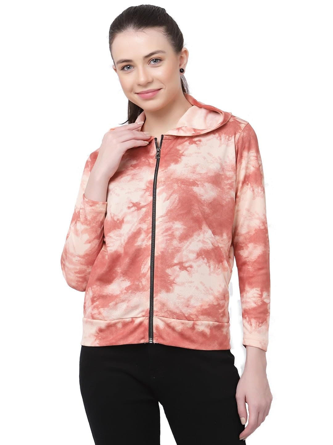 UZARUS Women's Hooded Sports Gym Training Jacket (XXL, PEACH)