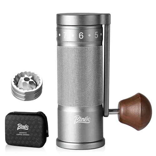 Bincoo Manual Coffee Grinder Manual Foldable Handle– Espresso Hand Coffee Grinder Burr,Compact and Portable for Home/Travel/Camping(Gray)