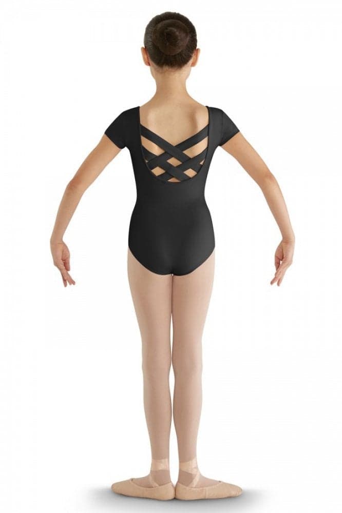 Bloch Dance Girls Bellflower Strap Back Cap Sleeve Leotard, Black, Size 14