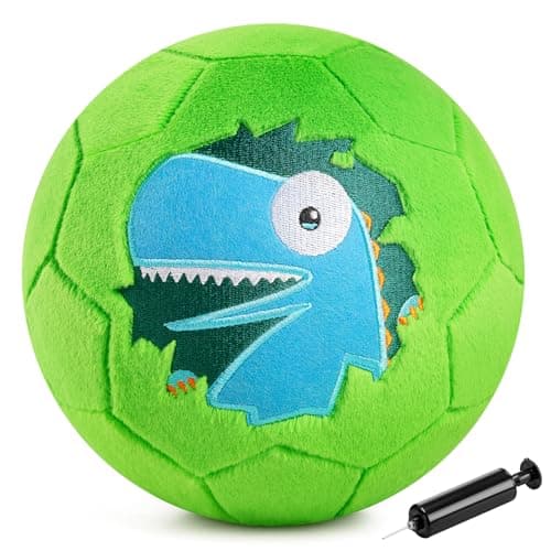 ZOOJOY Soft Balls for Toddlers 13 Silent Indoor Soccer Ball Size 3 Plush Inflatable House Ball for Kids 35 Kickball Toys First Birthday Gifts for Baby Boys Girls Green Dinosaur Pump Include