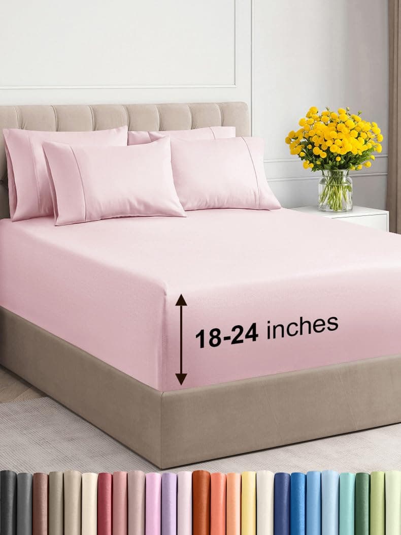 Extra Deep Queen Sheet Set 6 Piece Breathable Cooling Sheets Hotel Luxury Bedding Set w1824 Inch Extra Deep Pockets Easy Fit Super Soft Wrinkle Free Comfy Lavender Pink Queen Size