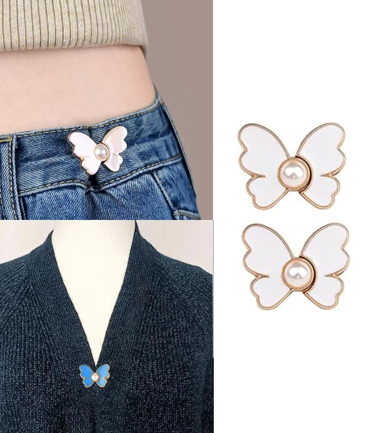 ZURATO Adjustable Buttons for Loose Jeans Pant Tightener Clip, Detachable Waist Buckles for Loose Jeans for Women, No Sew and No Tools Detachable Decorative Waist Buckle (Off-White, Pack of 2)