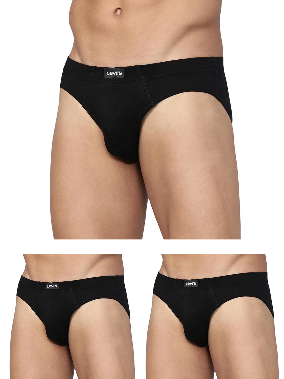 Levi's Men's Cotton Brief (Pack of 3) (PR82846_Black, Black, Black_Small_Black_S)