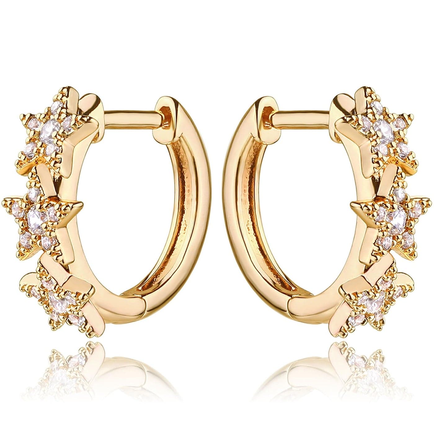 MEVECCO Gold Star Hoop Earrings for Women 18K Gold Plated Hoop Earrings Handmade Simple Minimalism Hoop Hypoallergenic Earrings for Everyday Jewelry