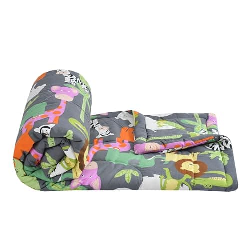 FRESH FROM LOOM Summer Collection Kids Single Bed Blanket | Cartoon Printed Dohar | Glace Cotton Soft Kids Boy & Girls Comforter | Summer Blanket for Children (60x90 in | Animal Black) | TC - 144