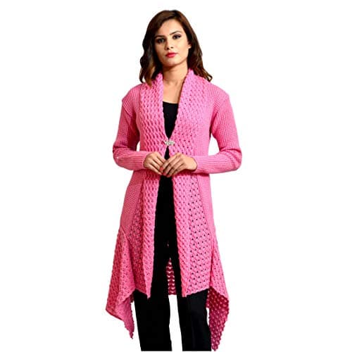 PIPASA Women Winter Designer Woolen Sweater Plain Shrug Cardigan (Freesize) Pink