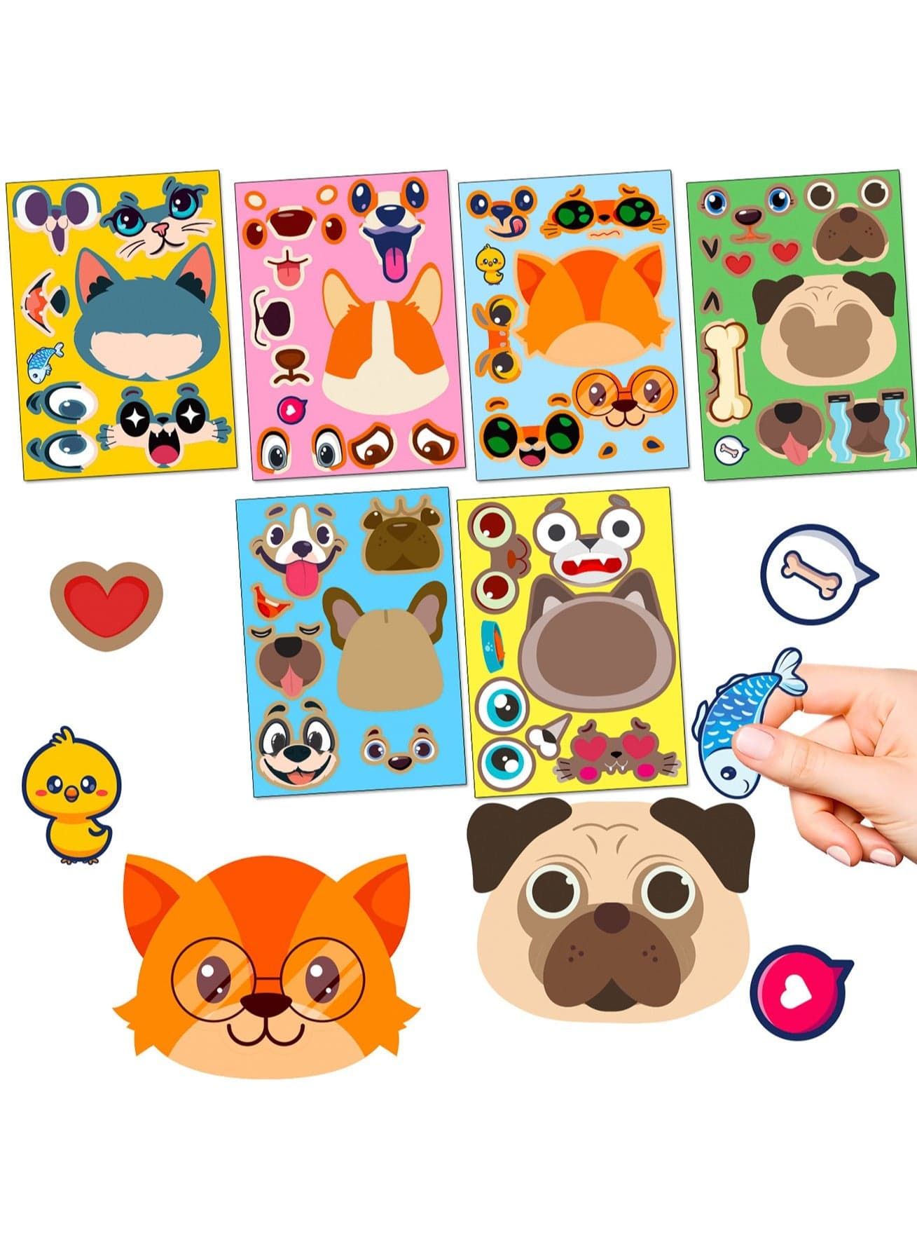 6 Sheets Make Face Stickers Animal Mix and Match Stickers Make Your Own Animal Face Stickers for Kids Toddler DIY Crafts Animal Stickers Kids Activities Party Favor Supplies (Kittens and Puppies)