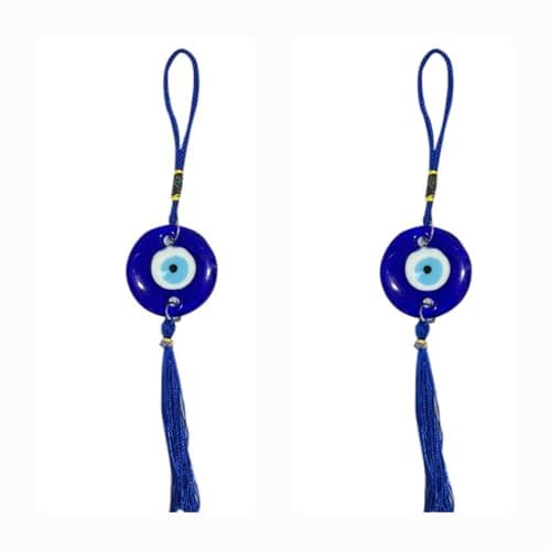 DT DECTONE Pack of 2 Handcrafted Evil Eye Hanging Nazar Battu, Evil Eye Hanging for Car and Home Enterence, Fengshui Item for Positive Energy Wall Hanging 10 x 2 inches