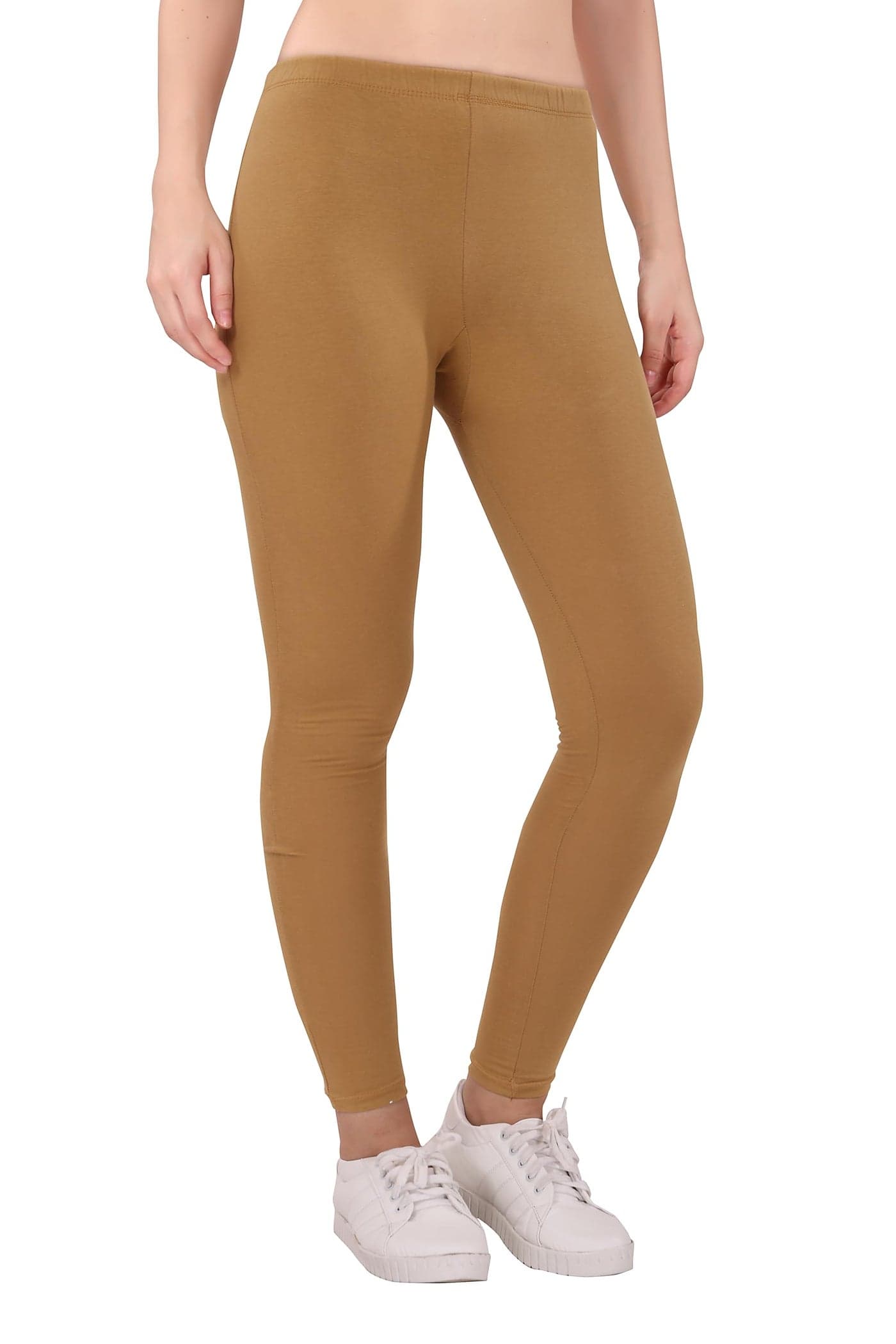 TRASA Ultra Soft Cotton Ankle Solid Regular and Plus 15 Colours Ankle Mid Rise Leggings for Womens and Girls - Size - XX-Large - Beige