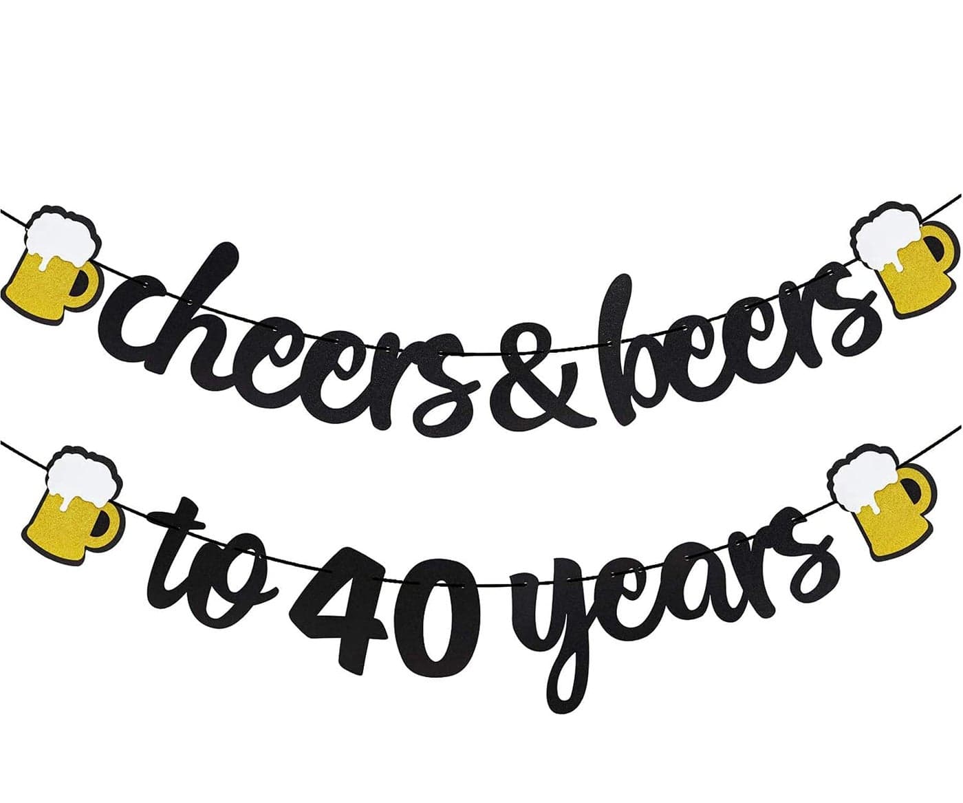 Festiko®Cheers & Beers to 40 Years Black Glitter Banner for 40th Birthday Wedding Anniversary Party Supplies Decorations
