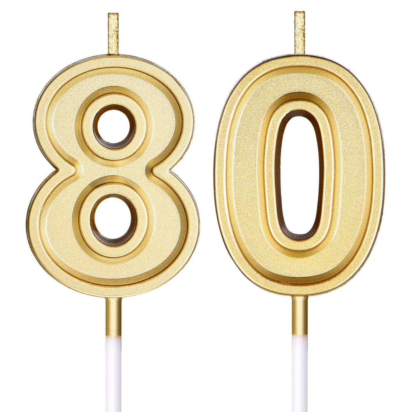 Frienda 80th Gold Birthday Candles Cake Numeral Candles Happy Birthday Cake Topper Decoration for Wedding Anniversary Celebration Supplies