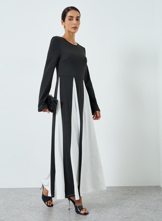 Women Black Color Block Long Sleeve Jalabiya