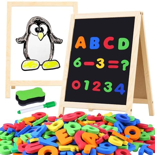 GINMIC Magnetic Letters and Numbers with Easel for KidsToddlers Magnetic Whiteboard Chalkboard wDry Erase Markers ABC Magnets Alphabet Letters Learning Set Classroom Home Education Toys