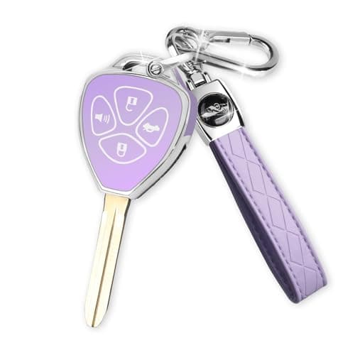 QBUC for Toyota Key Fob Cover with KeychainCar Key Case Fit for Toyota 20072011 Camry 20082013 Avalon Corolla 20092016 Venza 4 Buttons Smart Remote Control Purple 4 Buttons