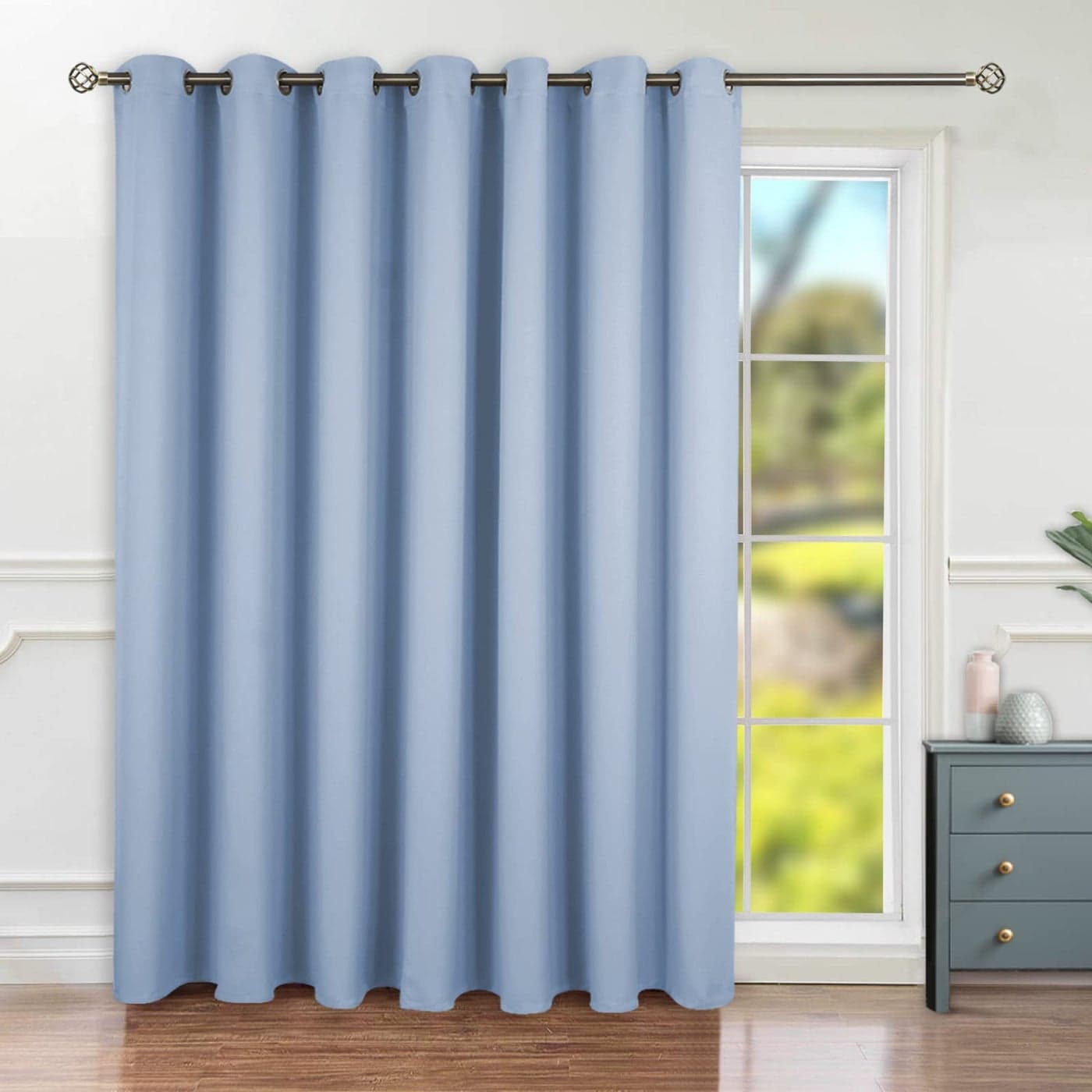 BGment Blue Sliding Door Curtain 120 Inch Long Wide Room Darkening Room Divider Curtain for Bedroom Privacy Themral Insulated Grommet Room Separator Curtain 1 Panel 100 X 120