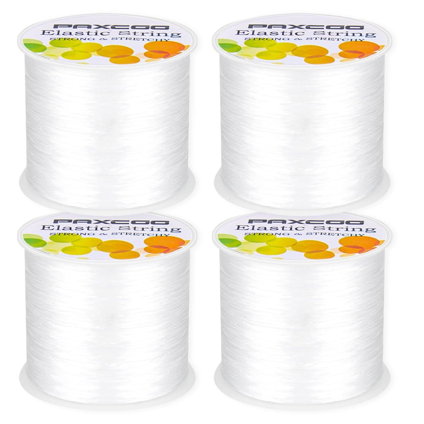 PAXCOO 4 Rolls Elastic String for Bracelets Stretch Magic Elastic String Bead Cord Jewelry Thread for Bracelet Necklaces Clay Beads Pony Beads White