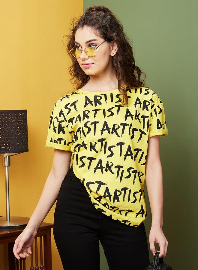 Globus Slogan Print Round Neck Cotton T-Shirt