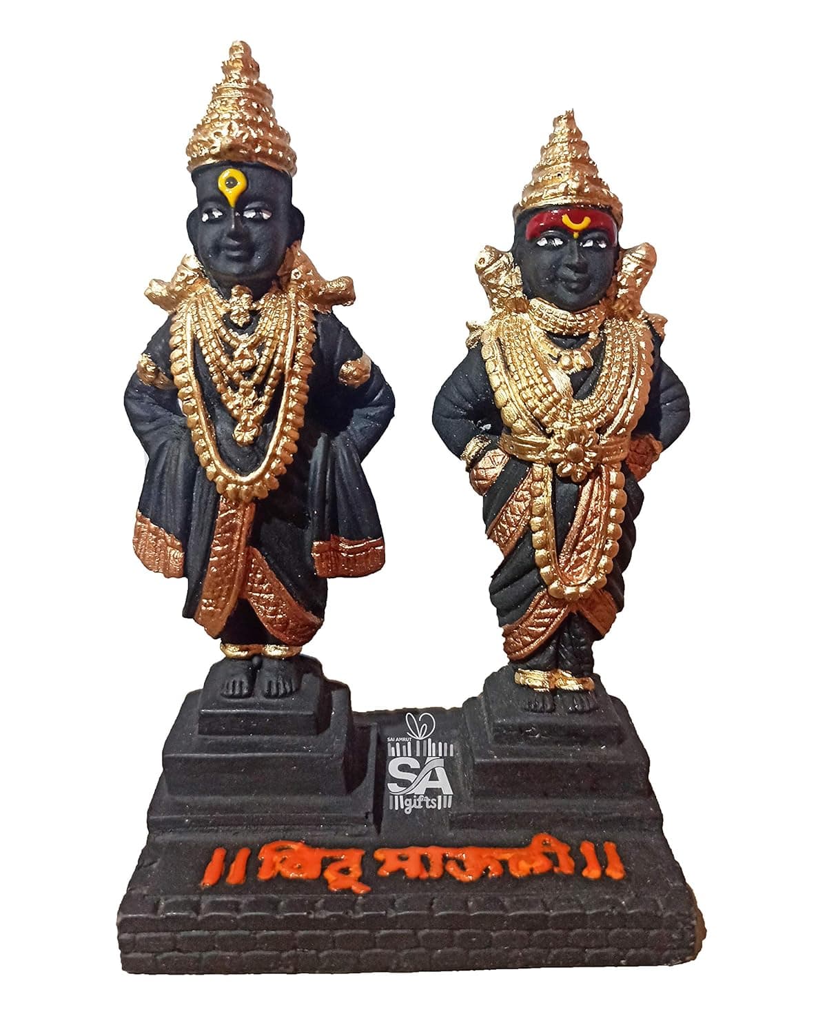 Sai Amrut Gifts Vitthal Rukmani Stand Vitthal Rukmini Statue Idol of God Vitthal Rukmai Decorative Showpiece 13 cm Polyresin Black Gold