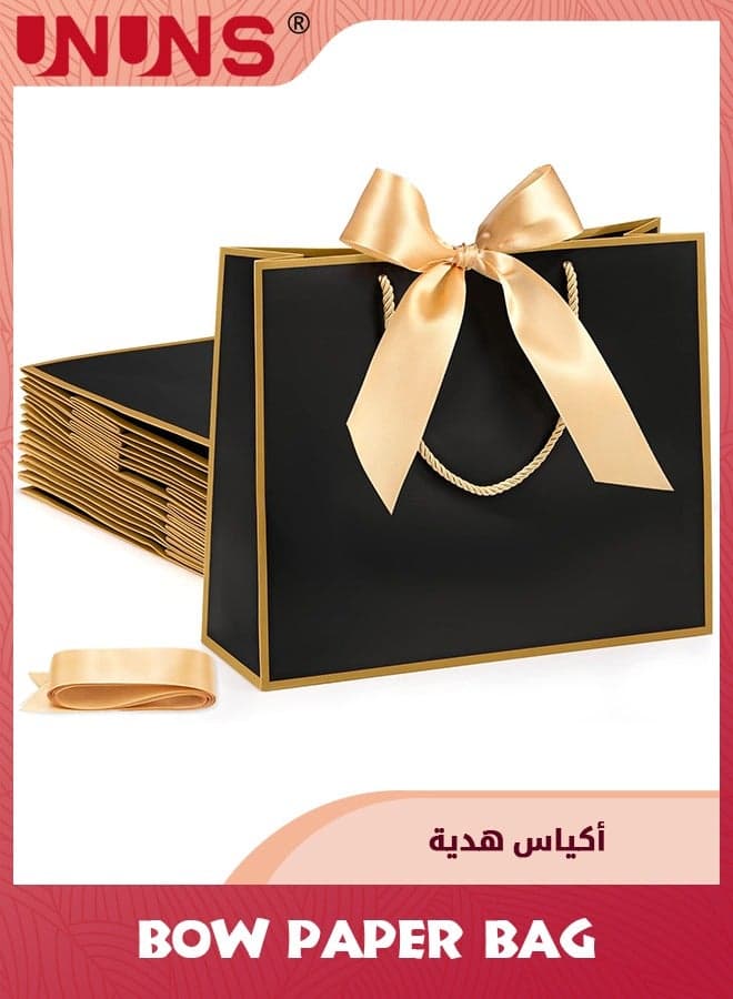 12 Pcs Gift Bags With Handles,28x20x10cm Paper Bag With Bow Ribbon Gift Wrap Bags For Wedding Bridesmaid Party Baby Shower Birthday Housewarming Gifts,Black