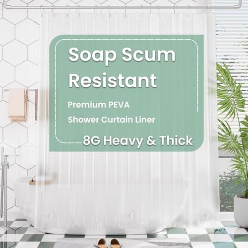 AmazerBath Frosted Shower Curtain Plastic 72x72 Inches Heavy Duty Shower Curtain Waterproof Thick PEVA Shower Curtains for Bathroom with 3 Big Clear Weighted Stones and 12 Rustproof Grommets