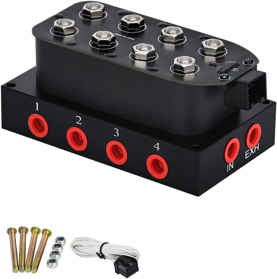 PTNHZ Universal 1/4 NPT 0-300Psi 12V Control Air Bag Suspension 4-Corner Block Manifold Solenoid Valve