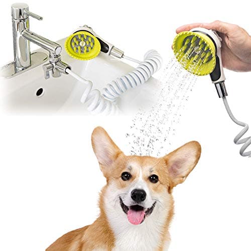 Wondurdog Quality Sink Faucet Pet Wash Kit with Splash Shield Handle and Rubber Grooming Teeth Fits Kitchen Bathroom Utility Laundry Sink Faucets Bonus Garden Hose Attachment