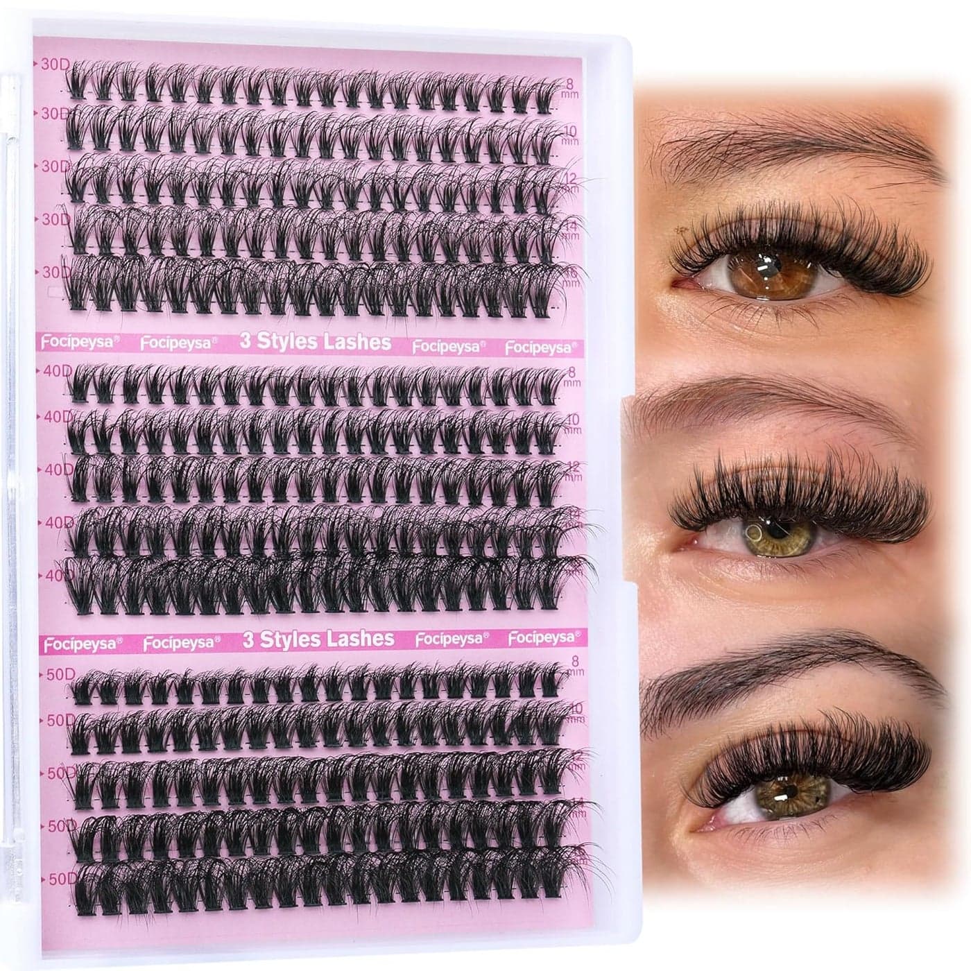 Fluffy Volume Lash Clusters DIY Lash Extension 300pcs Clusters Lashes D Curl Eyelash Extension 8-16mm Individual Lashes Mink for Self Application at Home by Focipeysa (Mink Lash Clusters 8-16mm)