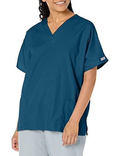 Cherokee Women's V Neck Scrubs Shirt, Caribbean Blue, Medium