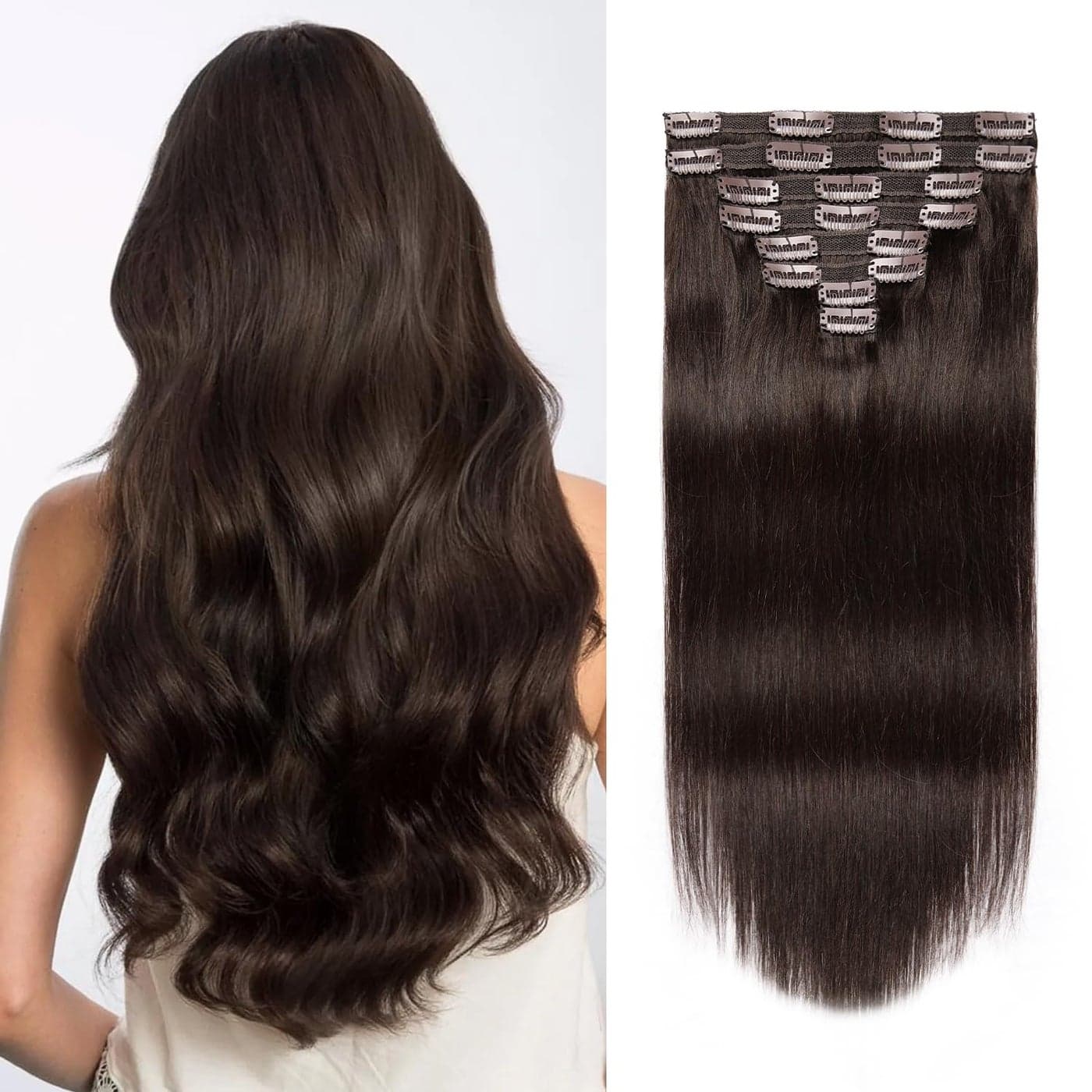 Jiameisi Clip in Hair Extensions Real Human Hair 18inch Remy Human Hair Extensions Double Weft 120g 8pcs Natural Straight Clip ins for Women 2 Dark Brown 20Clips