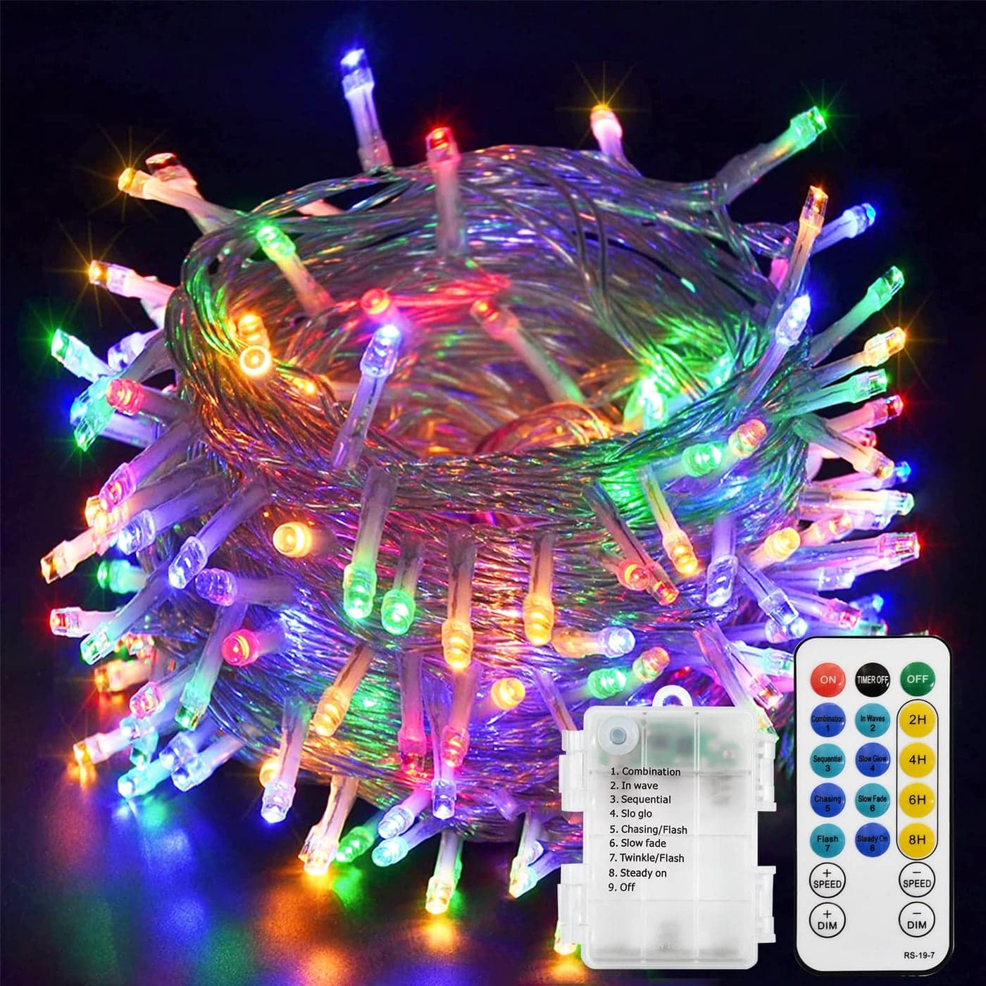 echosari Christmas String Lights 100 LEDs Outdoor LED Fairy String Lights Battery Operated with Remote Button CellDimmable Timer 8 Modes Multicolor